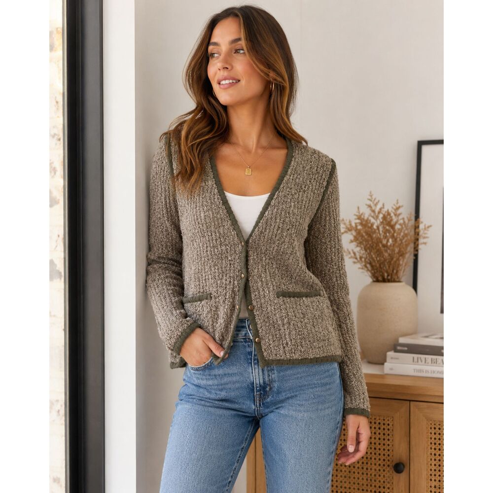 Vintage Side Effects Brown Cardigan Sweater Cottagecore Acrylic Button Warm